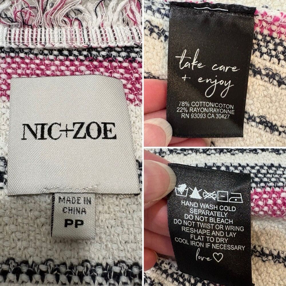 Nic And Zoe Dashing Days Striped Fringe Jacket Size PP Petite (0P) - Picture 6 of 9
